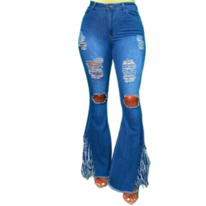 Ladies Denim Fringed Flare Distressed Bell Bottoms sz X-large